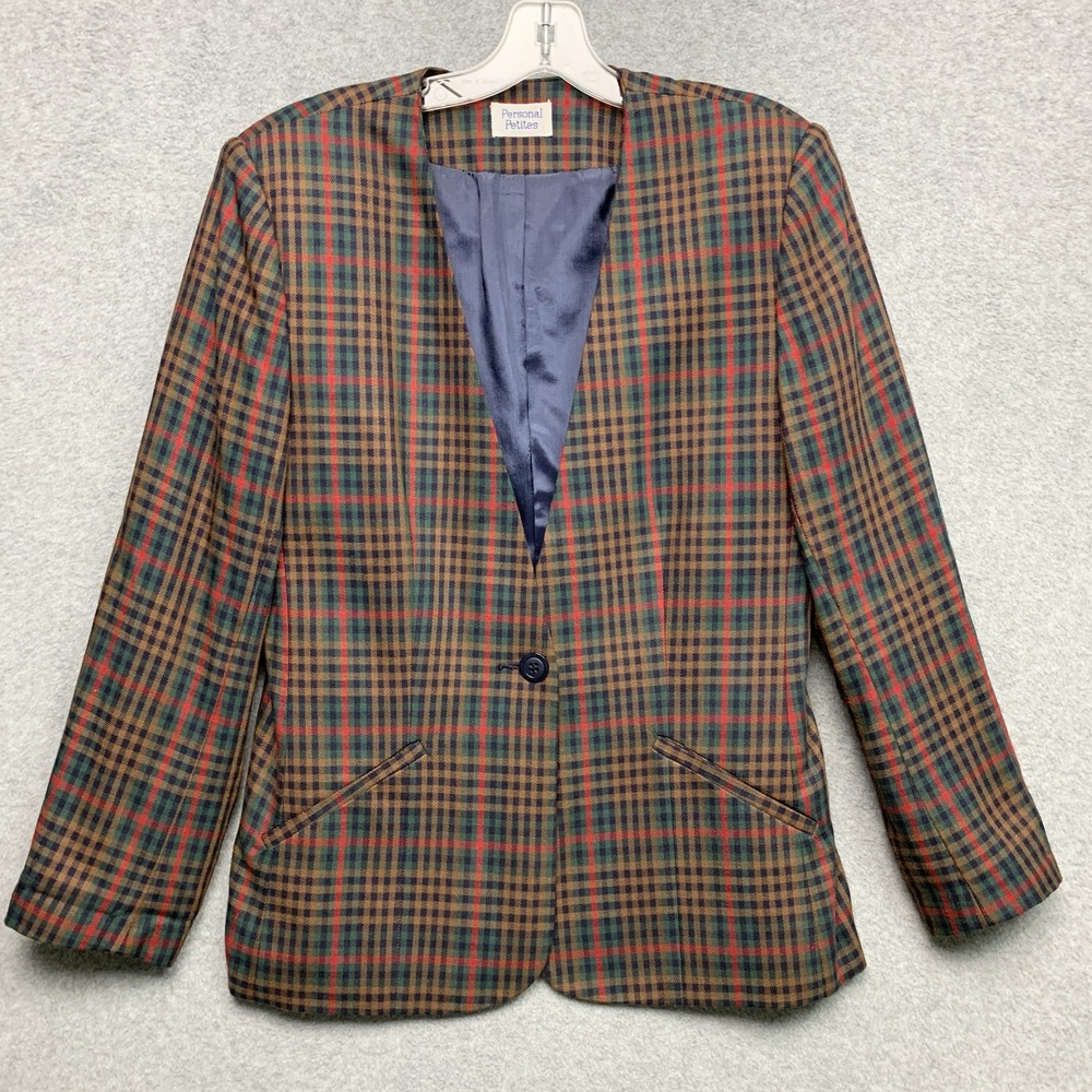 Personal Petites Womens Vintage Blazer Plaid Sz 6 Petite Brown Preppy Academia